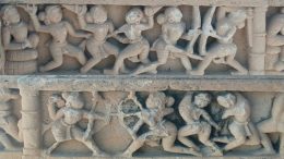 An 11th century carvings from Kiradu ruins of Rajasthan, depicting women empowerment. Women practicing the art of warfare